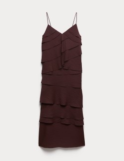 Textured V-Neck Ruffle Maxi Cami Dress