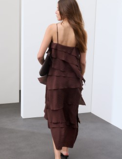 Textured V-Neck Ruffle Maxi Cami Dress