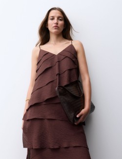 Textured V-Neck Ruffle Maxi Cami Dress
