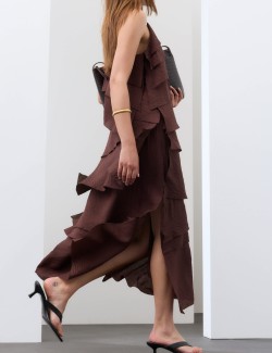 Textured V-Neck Ruffle Maxi Cami Dress