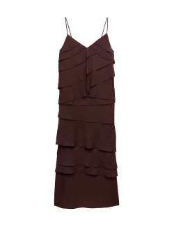 Textured V-Neck Ruffle Maxi Cami Dress