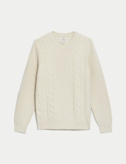 Cotton Blend Textured Crew Neck Jumper