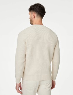 Cotton Blend Textured Crew Neck Jumper