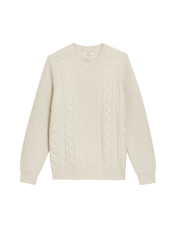 Cotton Blend Textured Crew Neck Jumper