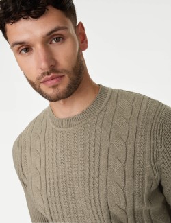 Cotton Blend Textured Crew Neck Jumper