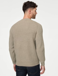 Cotton Blend Textured Crew Neck Jumper