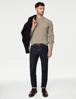 Cotton Blend Textured Crew Neck Jumper