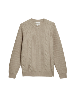 Cotton Blend Textured Crew Neck Jumper