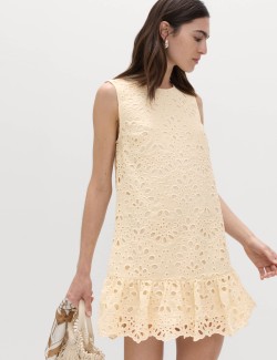 Broderie Cutwork Detail Mini Shift Dress