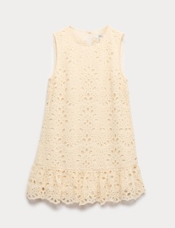 Broderie Cutwork Detail Mini Shift Dress