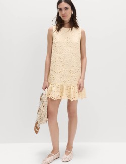 Broderie Cutwork Detail Mini Shift Dress