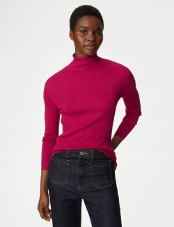 Ribbed Roll Neck Knitted Top