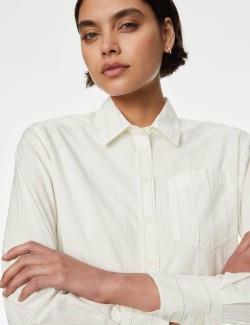 Cotton Rich Sparkly Striped Collared Shirt