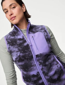 Zip Up Printed Funnel Neck Fleece Gilet