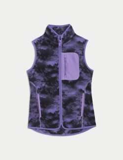 Zip Up Printed Funnel Neck Fleece Gilet