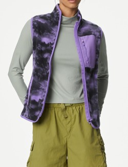 Zip Up Printed Funnel Neck Fleece Gilet