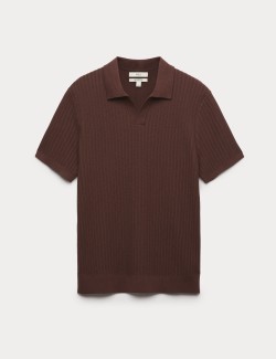 Cotton Rich Rib Texture Open Neck Polo Shirt