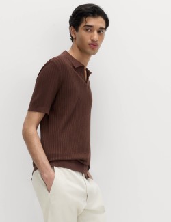Cotton Rich Rib Texture Open Neck Polo Shirt