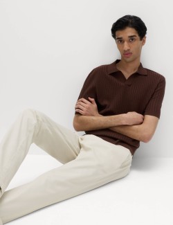 Cotton Rich Rib Texture Open Neck Polo Shirt