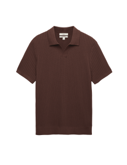Cotton Rich Rib Texture Open Neck Polo Shirt