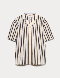 Cotton Textured Striped Knitted Polo Shirt