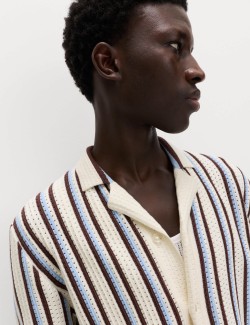 Cotton Textured Striped Knitted Polo Shirt