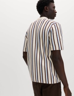 Cotton Textured Striped Knitted Polo Shirt