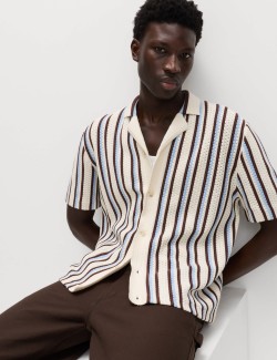 Cotton Textured Striped Knitted Polo Shirt