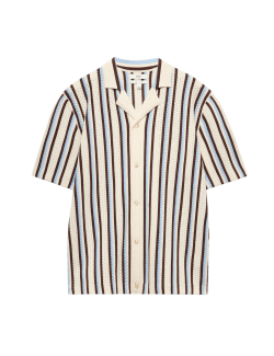 Cotton Textured Striped Knitted Polo Shirt
