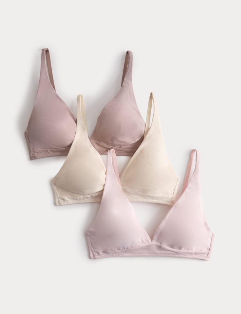 3 Pack Cotton Rich Non Wired Plunge Bras (A-E)