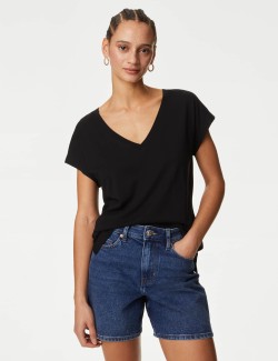 Cotton Rich V-Neck Relaxed Longline T-Shirt