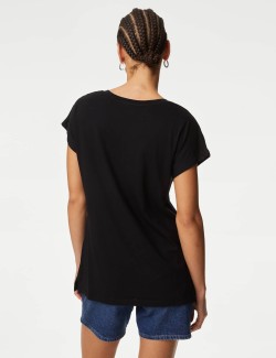 Cotton Rich V-Neck Relaxed Longline T-Shirt