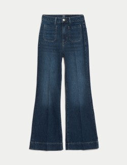 Patch Pocket Flare High Waisted Jeans