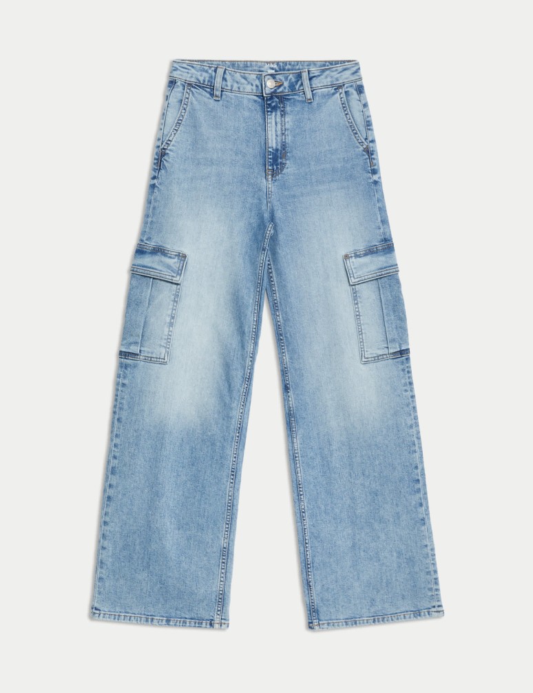 High Waisted Wide Leg Cargo Jeans