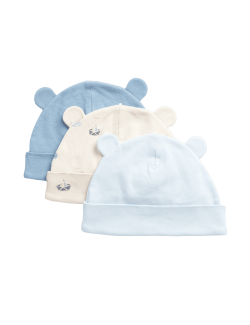 3pk Pure Cotton Nautical & Plain Sun Hats (0-1 Yrs)