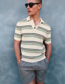 Cotton Rich Bold Striped Boucle Polo Shirt