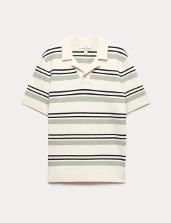 Cotton Rich Bold Striped Boucle Polo Shirt