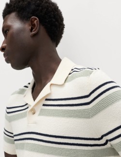 Cotton Rich Bold Striped Boucle Polo Shirt