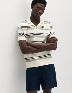 Cotton Rich Bold Striped Boucle Polo Shirt