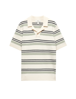 Cotton Rich Bold Striped Boucle Polo Shirt