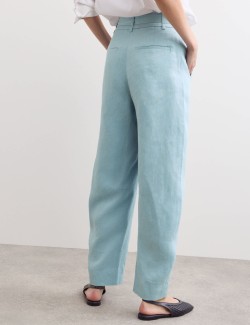 Pure Linen Belted Barrel Leg Trousers