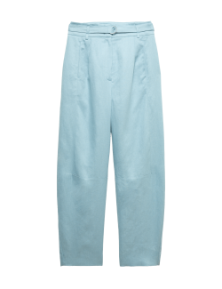Pure Linen Belted Barrel Leg Trousers