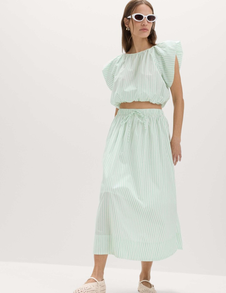 Pure Cotton Striped Midi Circle Skirt