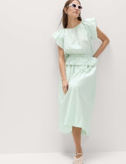 Pure Cotton Striped Midi Circle Skirt