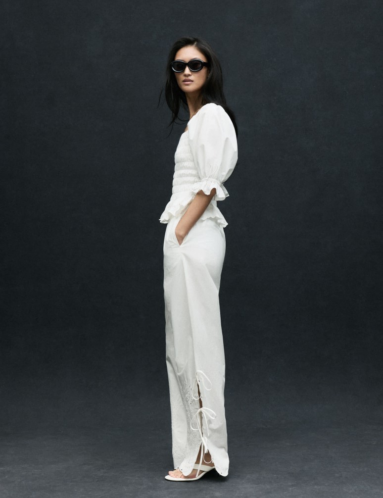 Pure Cotton Shirred Puff Sleeve Top