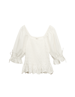 Pure Cotton Shirred Puff Sleeve Top