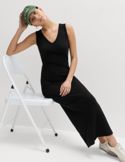 Cotton Rich V-Neck Midi Column Dress