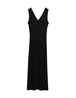 Cotton Rich V-Neck Midi Column Dress