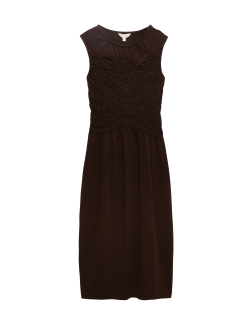 Pure Cotton Jersey Shirred Front Midi Dress