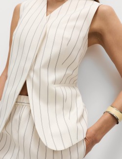 Striped V-Neck Longline Waistcoat